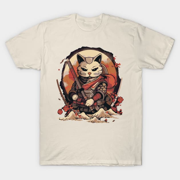 Japanese Samurai Cat T-Shirt by tatadonets